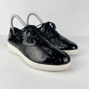 FitFlop Black Patent Leather Lace Up Tassel Super Oxford Comfort Womens 6.5 Shoe